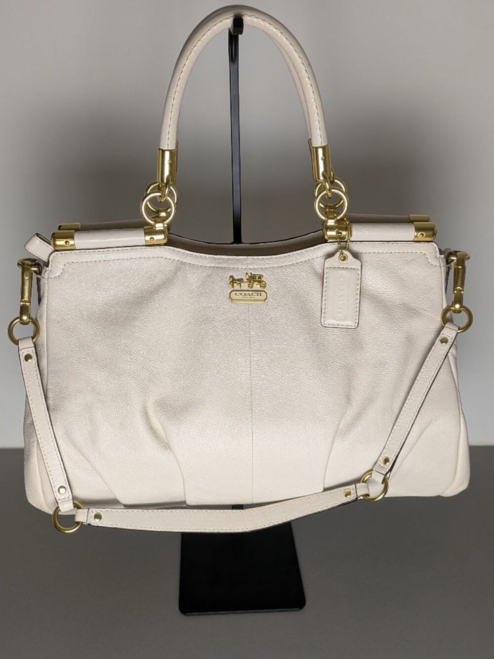Coach Madison Leather Carrie Handbag Gold White Flawless